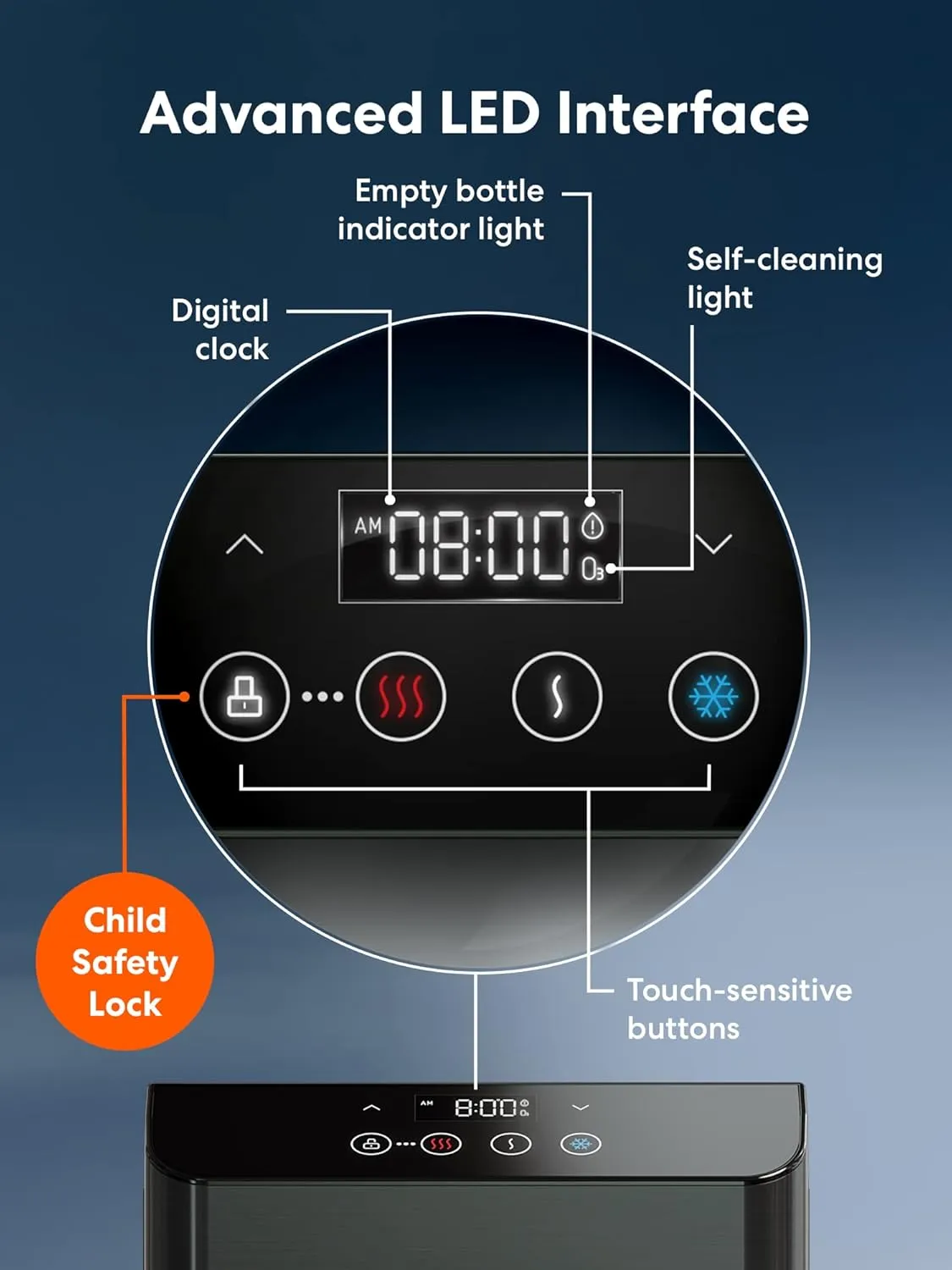 Brio CLBL720SCBLK Moderna Self Cleaning Bottom Load Hot, Cold & Room Water Cooler - New Black Stainless Steel - Tri Temp W/Touch Dispenser Feature