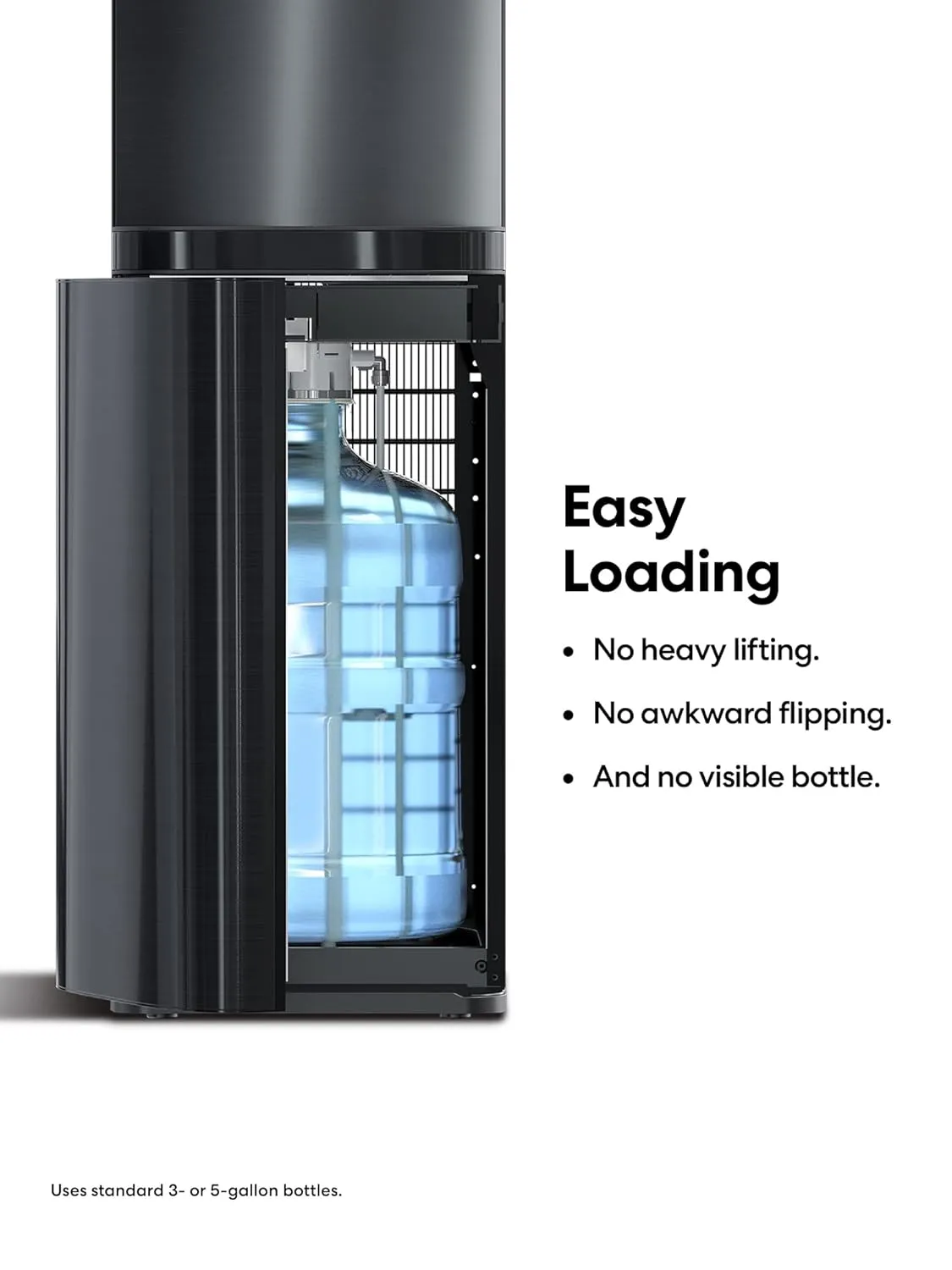 Brio CLBL720SCBLK Moderna Self Cleaning Bottom Load Hot, Cold & Room Water Cooler - New Black Stainless Steel - Tri Temp W/Touch Dispenser Feature