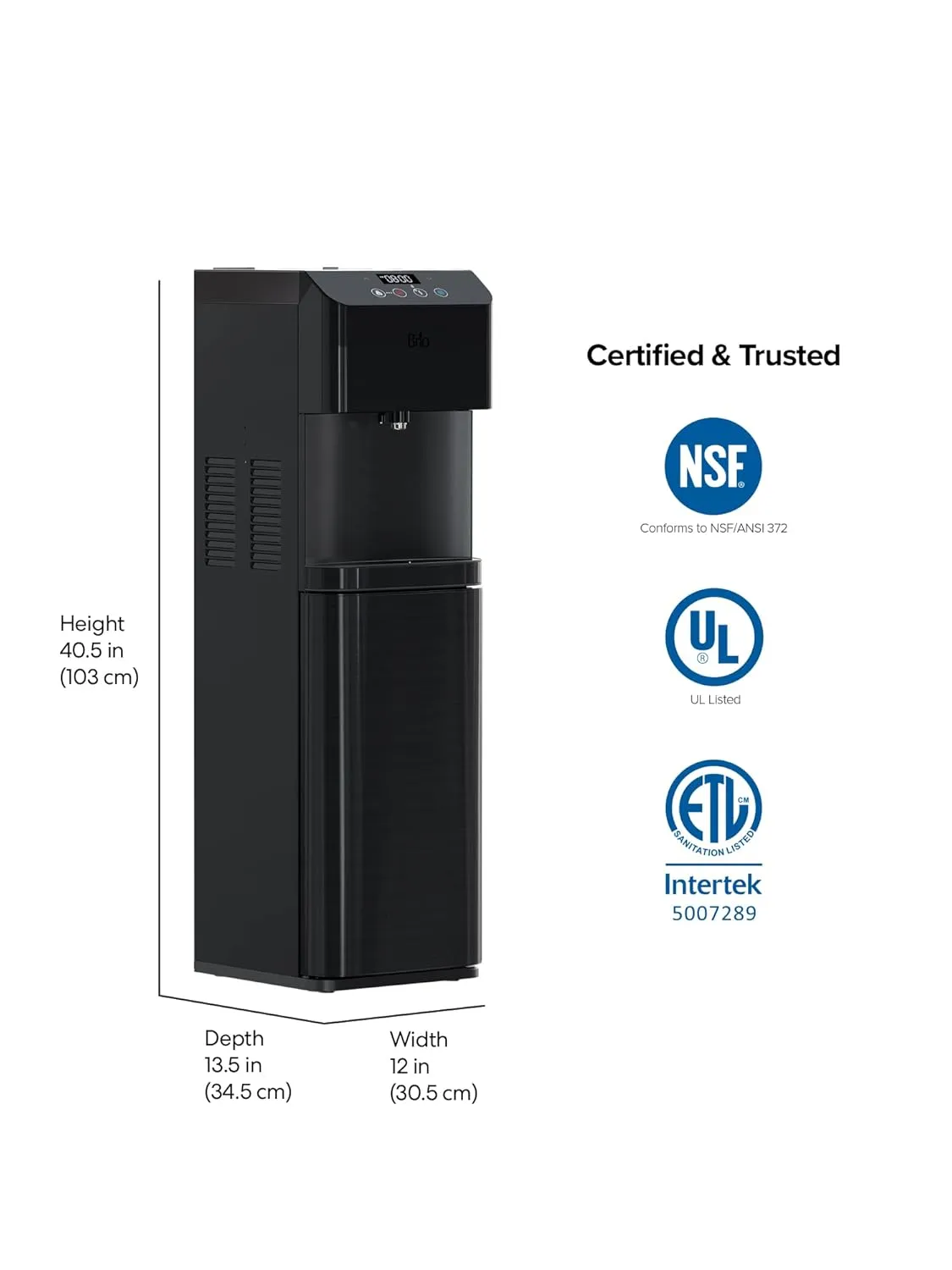 Brio CLBL720SCBLK Moderna Self Cleaning Bottom Load Hot, Cold & Room Water Cooler - New Black Stainless Steel - Tri Temp W/Touch Dispenser Feature