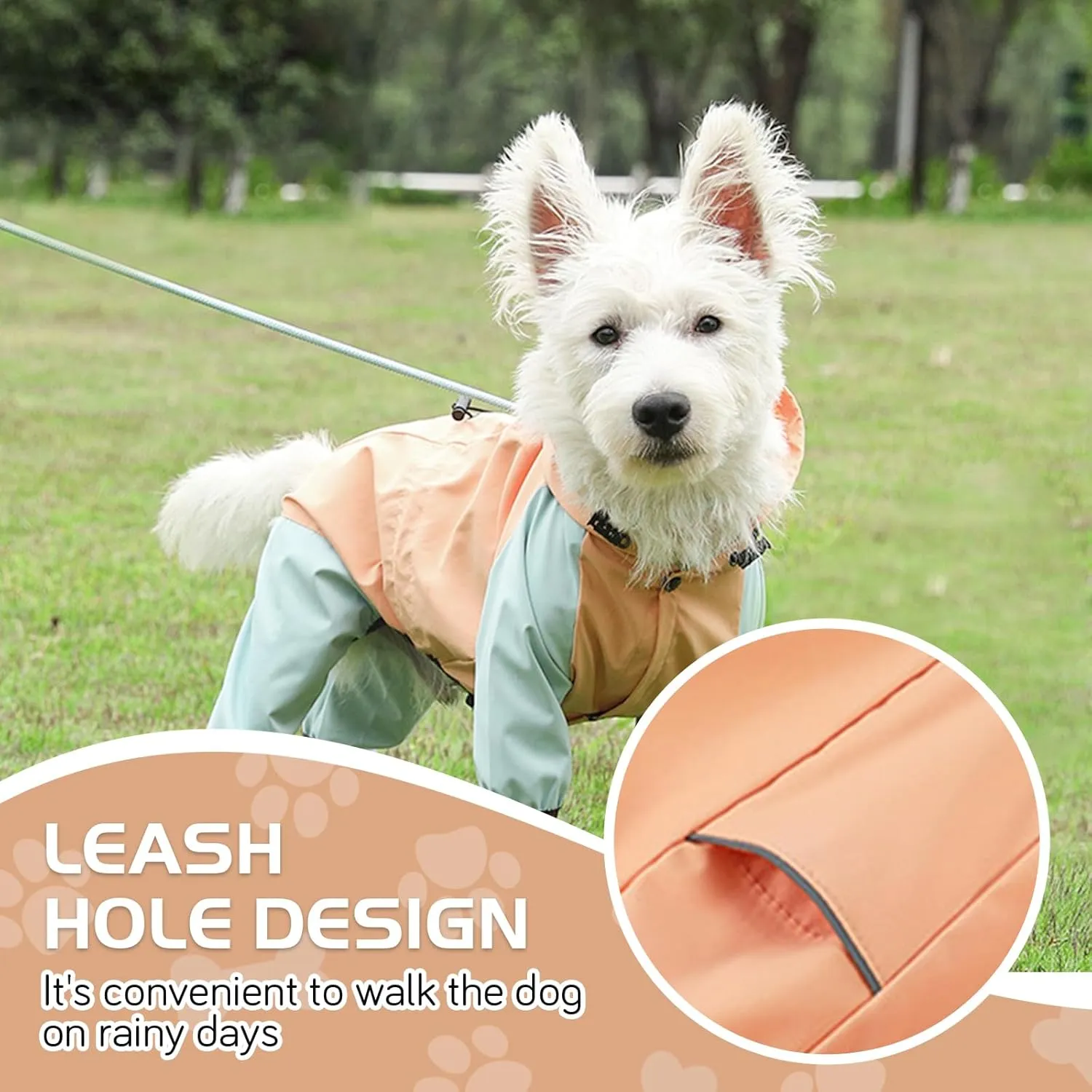 BRKURLEG Dog Raincoat for Small Dogs, 4 Legs Dog Rain Jacket, Pet Waterproof Rainproof Jacket with Leash Hole Reflective Pet Poncho for Small Dogs Boy Girl, Orange XL