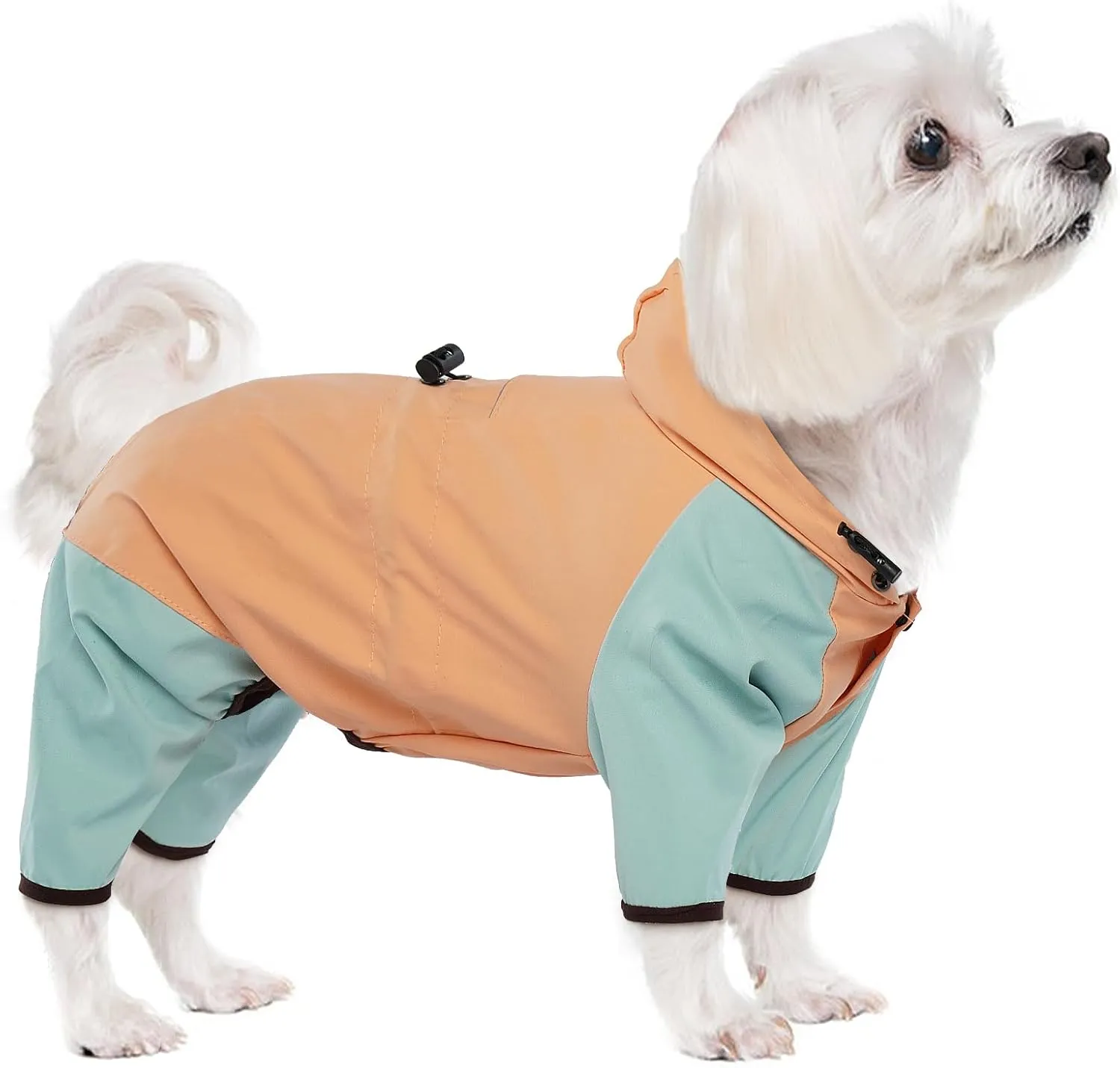 BRKURLEG Dog Raincoat for Small Dogs, 4 Legs Dog Rain Jacket, Pet Waterproof Rainproof Jacket with Leash Hole Reflective Pet Poncho for Small Dogs Boy Girl, Orange XL