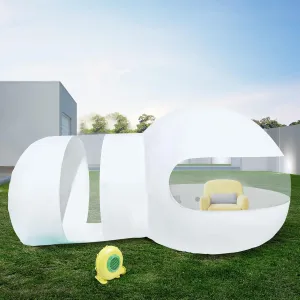 Bubble Tent Dome House Camping Tent 9.8ft, 3-5 Person Garden Outdoor Clear Dome Igloo Tent with Air Blower Large Pop Up Screen House for Patios, Clear  White