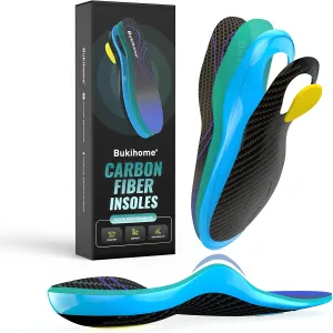 Bukihome Carbon Fiber Insoles -（1 Pair） High Arch & Rigid Support - Extra Energy Return - Non-Cleated Shoes - Running, Hiking - Injury Prevention - Volleyball, Basketball, Racquet Sports - L