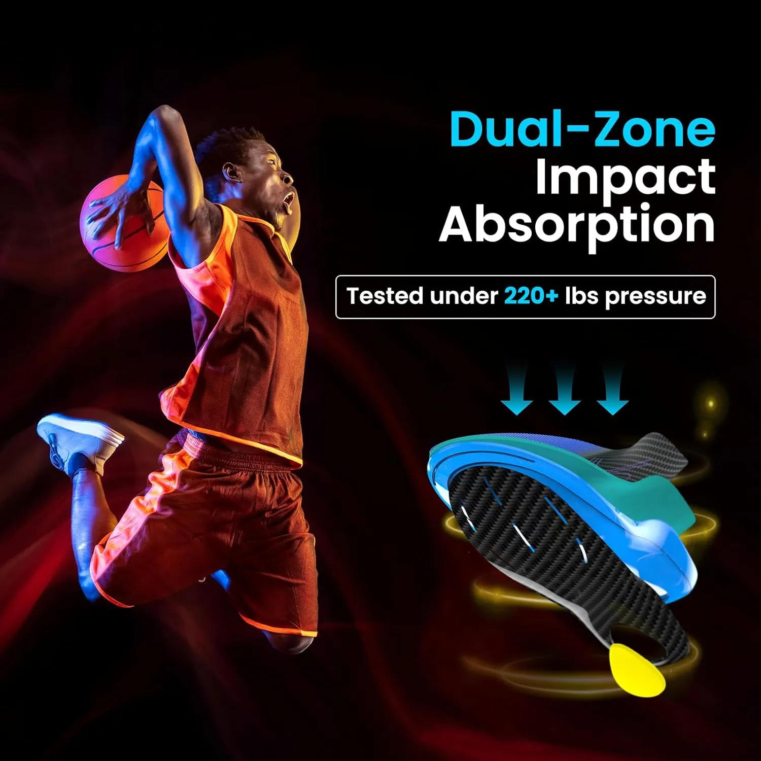 Bukihome Carbon Fiber Insoles -（1 Pair） High Arch & Rigid Support - Extra Energy Return - Non-Cleated Shoes - Running, Hiking - Injury Prevention - Volleyball, Basketball, Racquet Sports - L