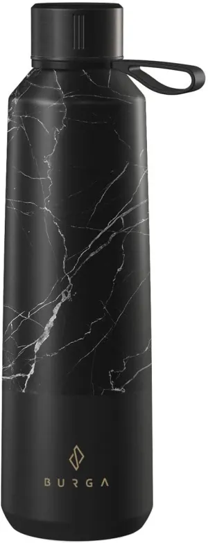 BURGA Insulated Stainless Steel Water Bottle (17oz) Keeps Hot or Cold, Anti-Slip, Leak-Proof Black Marble