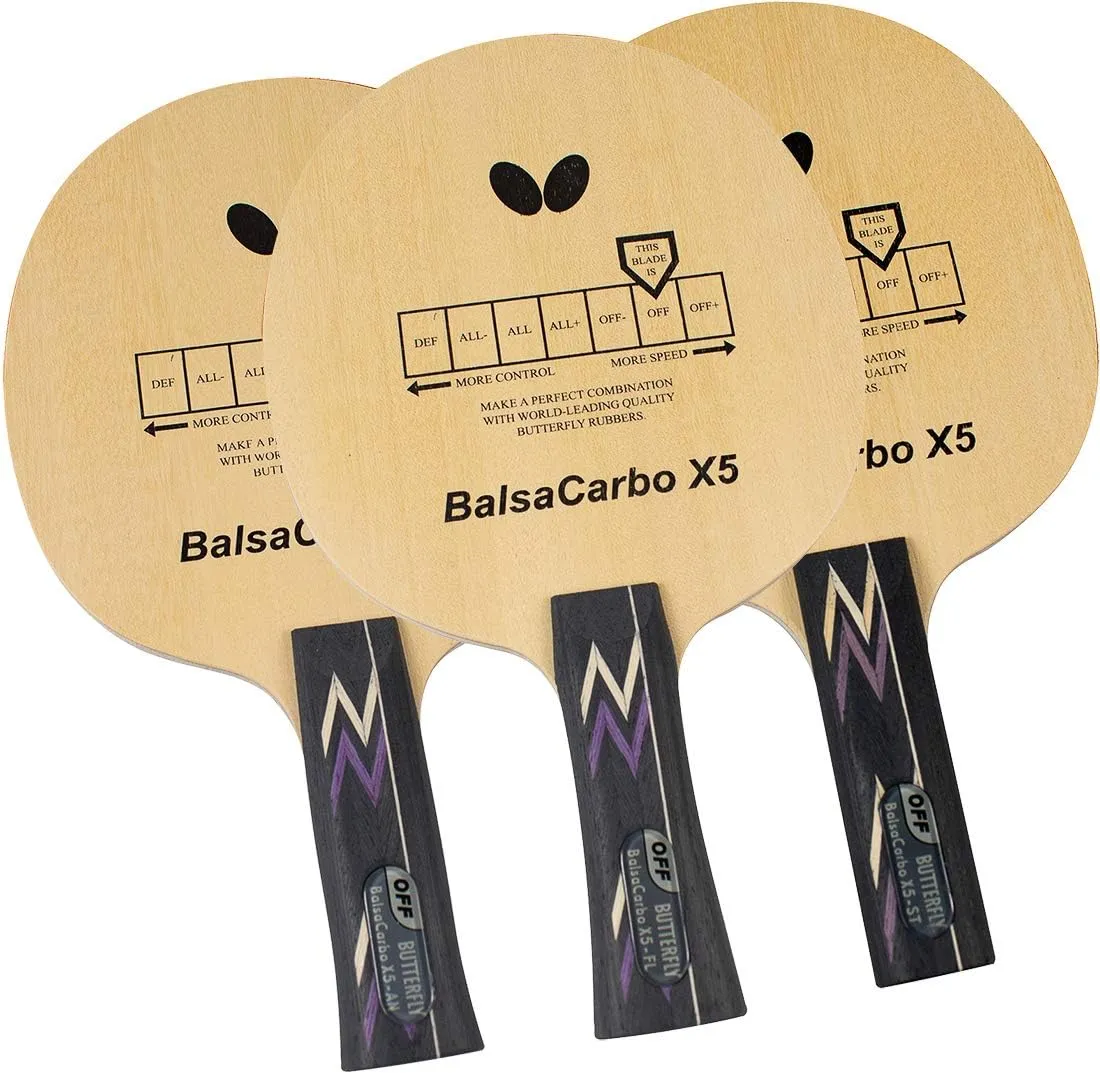 Butterfly Balsa Carbo X5 Table Tennis Blade - Balsa Wood Blade with 2 Carbon Plies - Offensive Attacking Blade - Professional Butterfly Table Tennis Blade - Available in AN, FL, and ST handle styles
