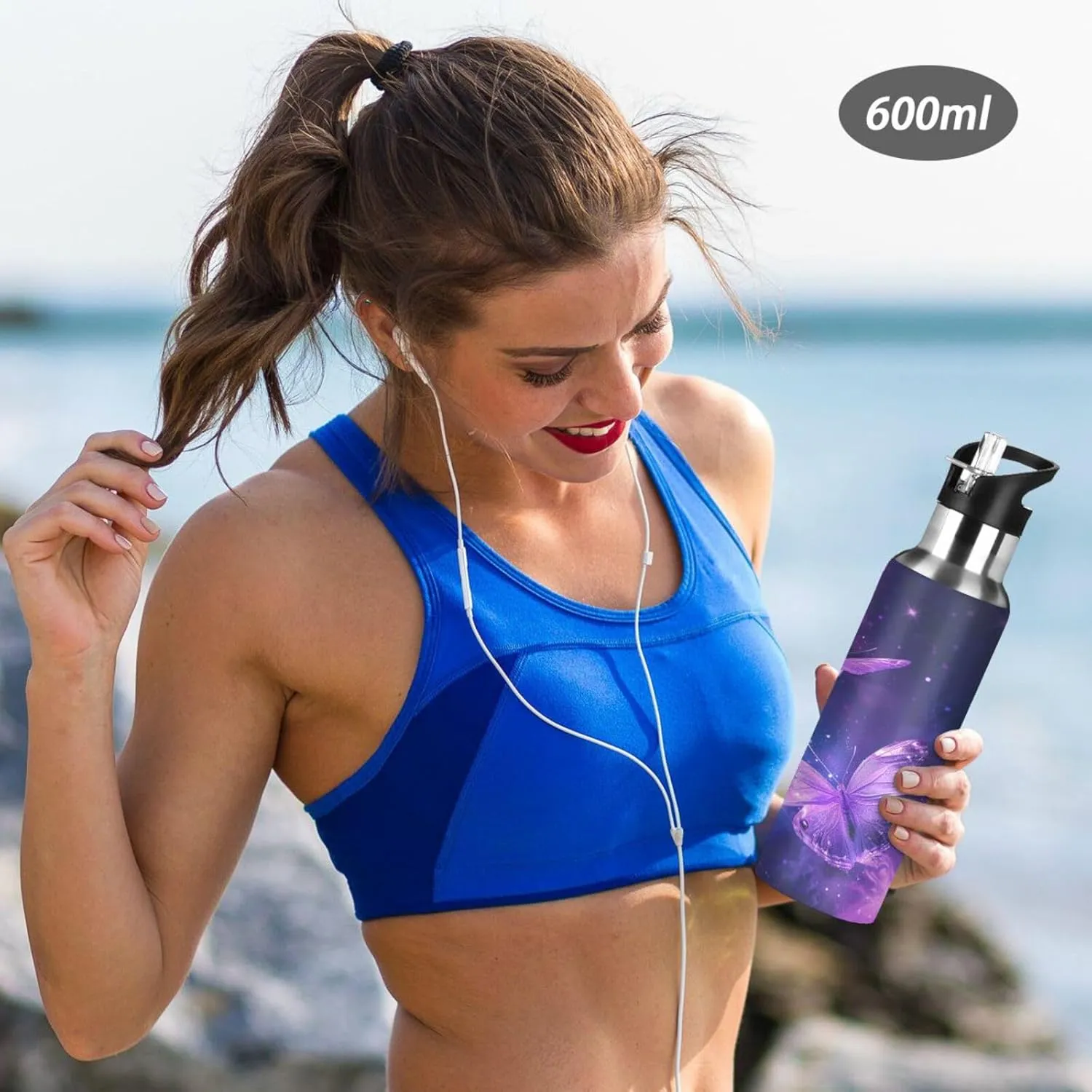 Butterfly Purple Galaxy Water Bottle Kids Girls Insulated Boys Stainless Steel Hot Cold Water Flask with Straw Lid for Sports Gym 20 oz
