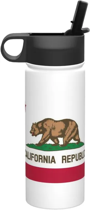 California State Flag Print Flask Stainless Steel Water Bottle with Straw 18OZ FOR Outdoor Gym Commute