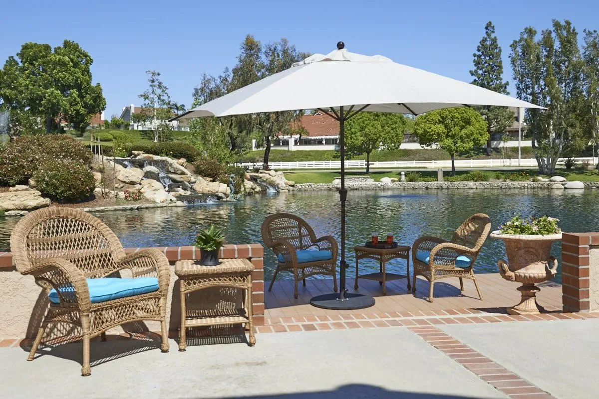 California Umbrella 11' x 8' Rectangle Aluminum Market Umbrella, Crank Lift, Bronze Pole, Sunbrella Pacific Blue