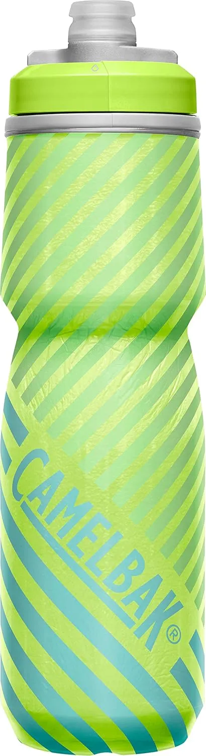 CamelBak Podium Chill Insulated Bike Water Bottle - Easy Squeeze Bottle - Fits Most Bike Cages - 24oz, Lime/Blue Stripe