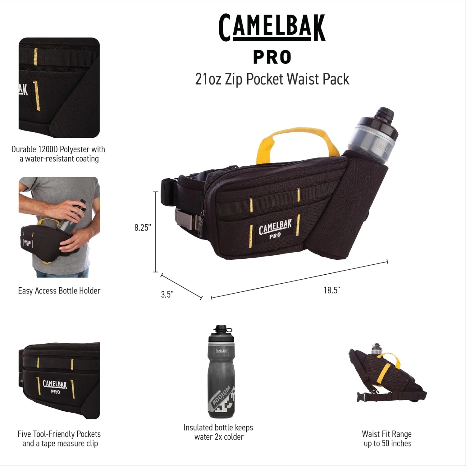 CamelBak Professional Insulated 21 OZ. Bottle with Rugged Poly Canvas Holder, Metal Belt Clip and Adjustable Straps