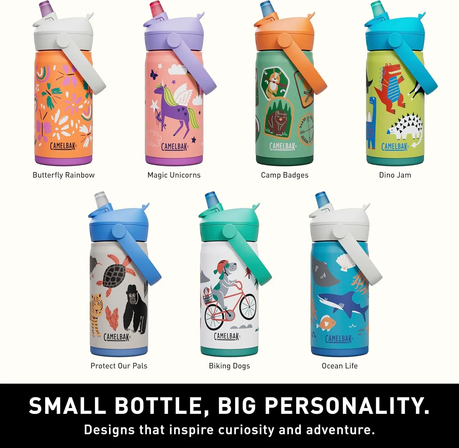 CamelBak Thrive Flip Straw Kids Bite Valve Insulated Stainless Steel Water Bottle Ocean Life, 12oz