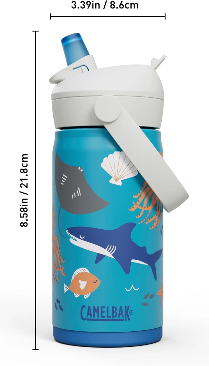 CamelBak Thrive Flip Straw Kids Bite Valve Insulated Stainless Steel Water Bottle Ocean Life, 12oz