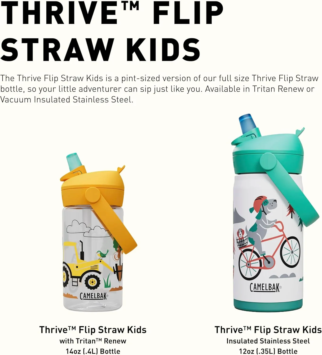 CamelBak Thrive Flip Straw Kids Bite Valve Insulated Stainless Steel Water Bottle Ocean Life, 12oz
