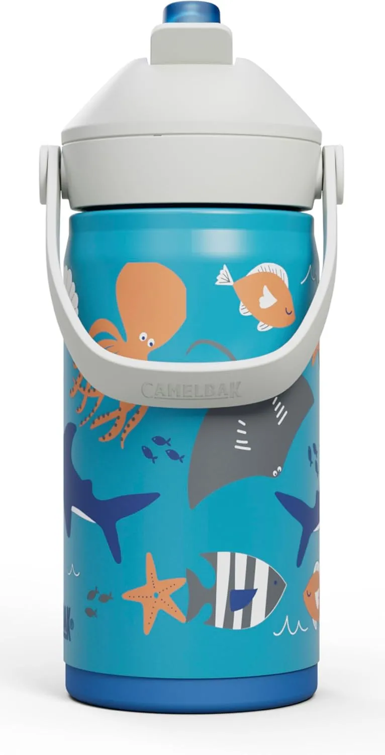 CamelBak Thrive Flip Straw Kids Bite Valve Insulated Stainless Steel Water Bottle Ocean Life, 12oz