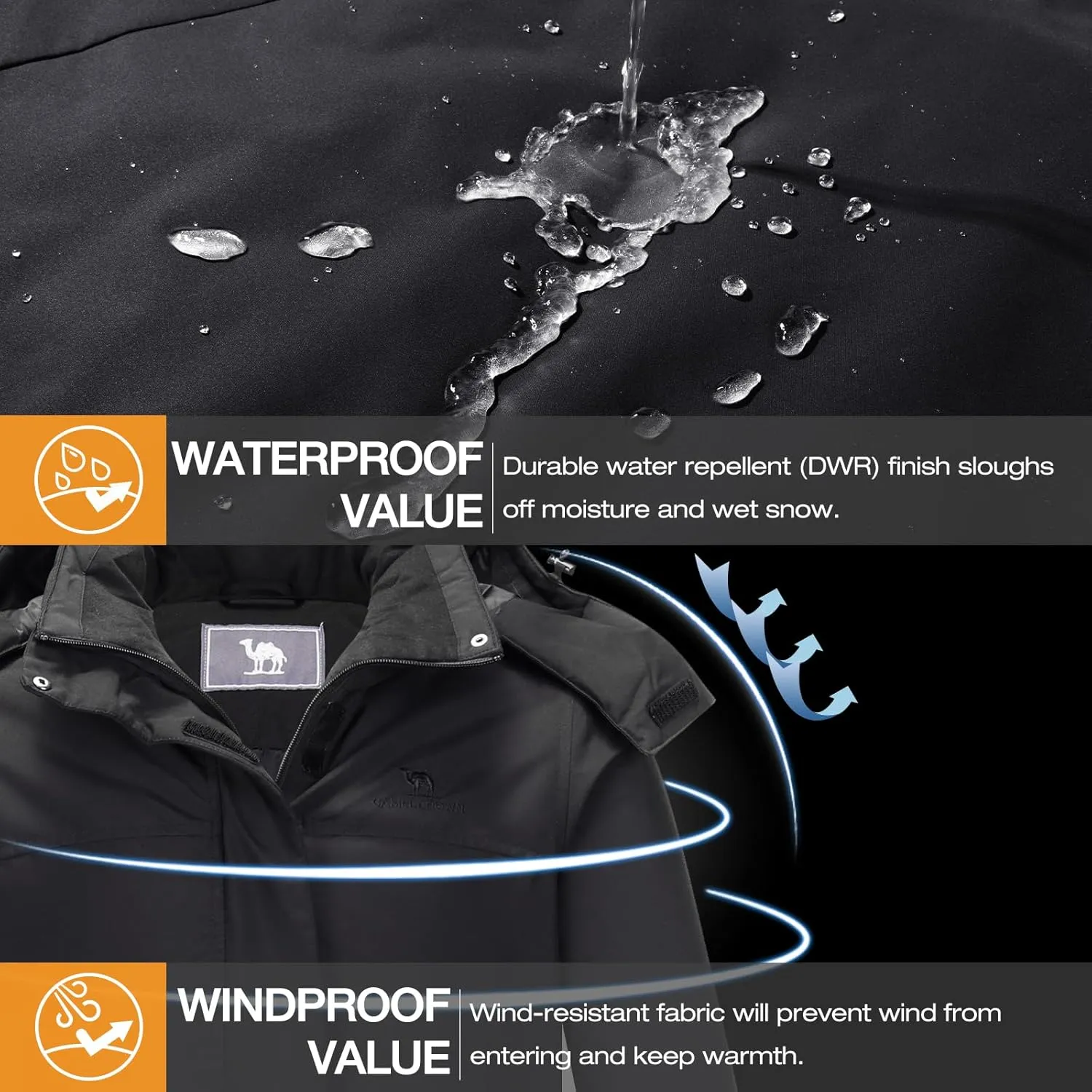 CAMELSPORTS Women's Waterproof Ski Jacket Warm Winter Coat Hooded Outdoor Windbreaker Mountain Snowboarding Jacket