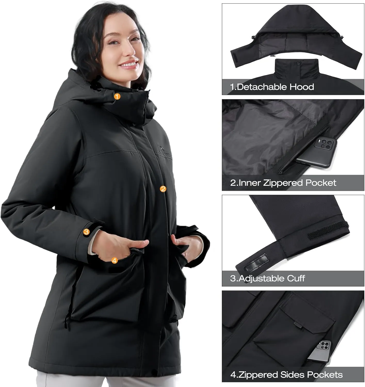 CAMELSPORTS Women's Waterproof Ski Jacket Warm Winter Coat Hooded Outdoor Windbreaker Mountain Snowboarding Jacket