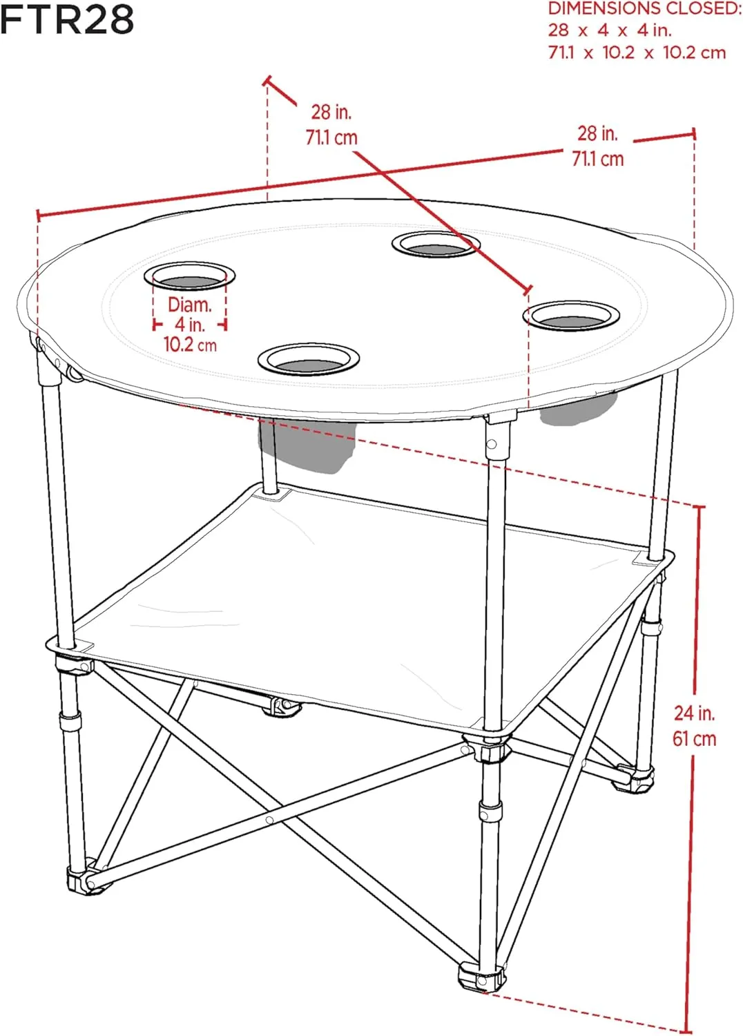 CAMP & GO 28" Round Lightweight Fabric Portable Folding Beach Cupholders Table, Slate Blue