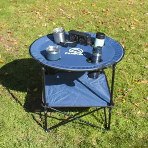 CAMP & GO 28" Round Lightweight Fabric Portable Folding Beach Cupholders Table, Slate Blue