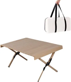 Camp Tables Portable Foldable, Aluminum Folding Tables for Outside, Large Loading Capacity Beach Table with Carring Bag Picnic Table Rollable Table Top Easy to Assembly