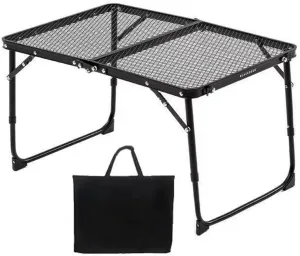 Camping Folding Mesh Table Lightweight Height Adjustable Heavy Duty Metal Multifunction Outdoor Hiking Picnic BBQ Portable Bi-fold Table 27.5''x15.7'' (Black)