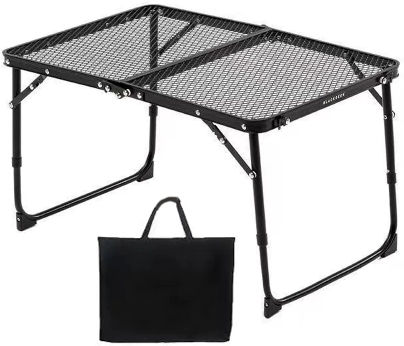 Camping Folding Mesh Table Lightweight Height Adjustable Heavy Duty Metal Multifunction Outdoor Hiking Picnic BBQ Portable Bi-fold Table 27.5''x15.7'' (Black)