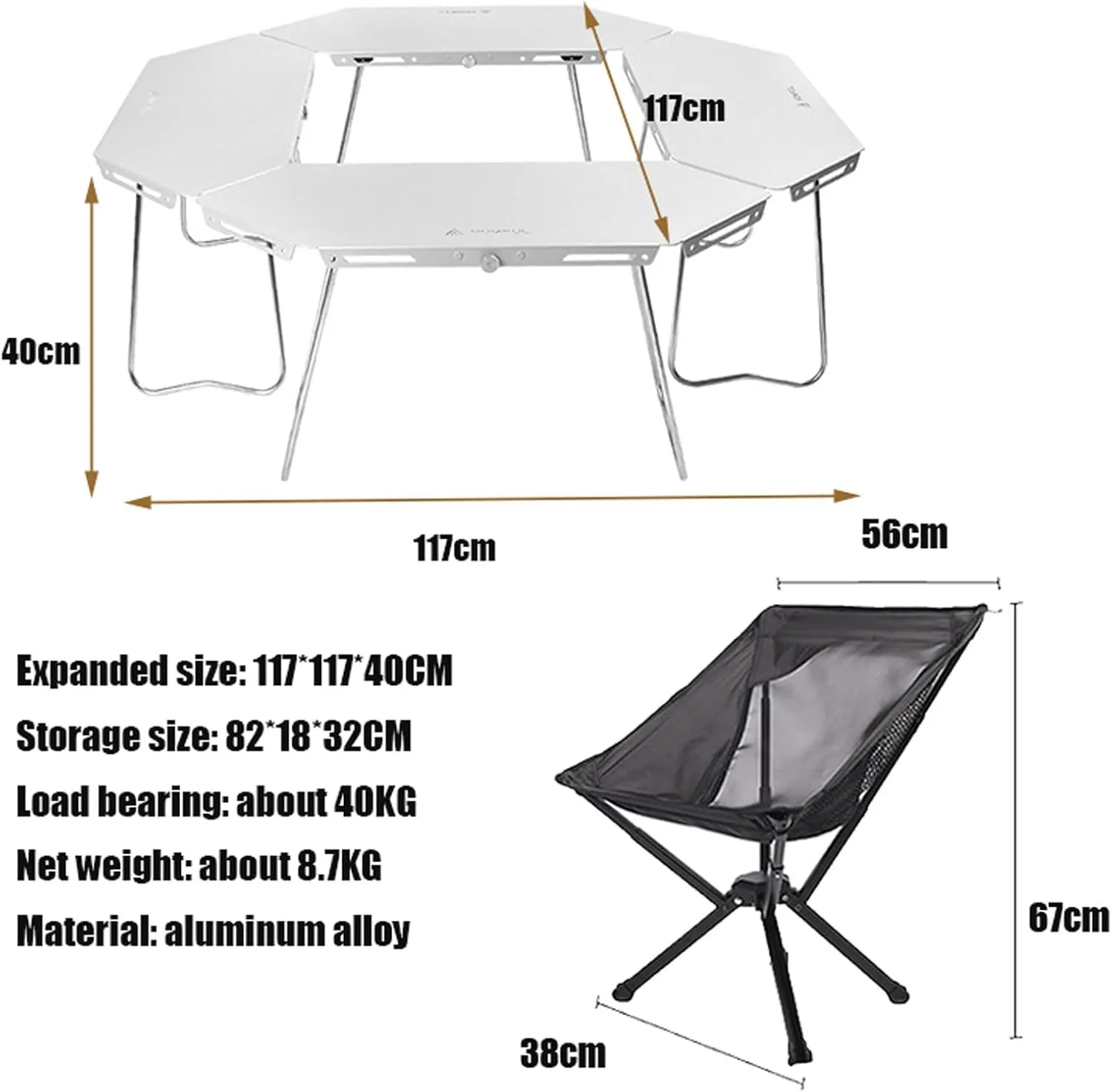 Camping Splicing Table Set with Chairs, Outdoor Camping Folding Table Chair Set Portable Beach Table Foldable Chiars for Camping, Picnic, Travel, RV