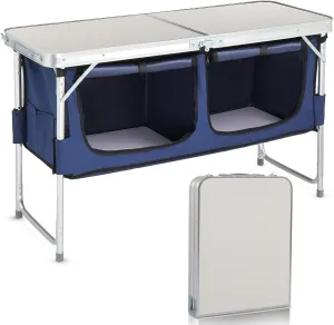Camping Table 4Ft Folding Table, 3 Adjustable Height Picnic Table with Storage Aluminum Fold Up Lightweight for Outdoor Beach Grill BBQ Travel (White)