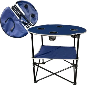 Camping Table & Beach Table, – Portable 2-Tier Foldable Table with 4 Cup Holders & Carry Bag, Lightweight Waterproof Oxford Fabric for Outdoor Adventures, Picnic, Tailgating, and Fishing