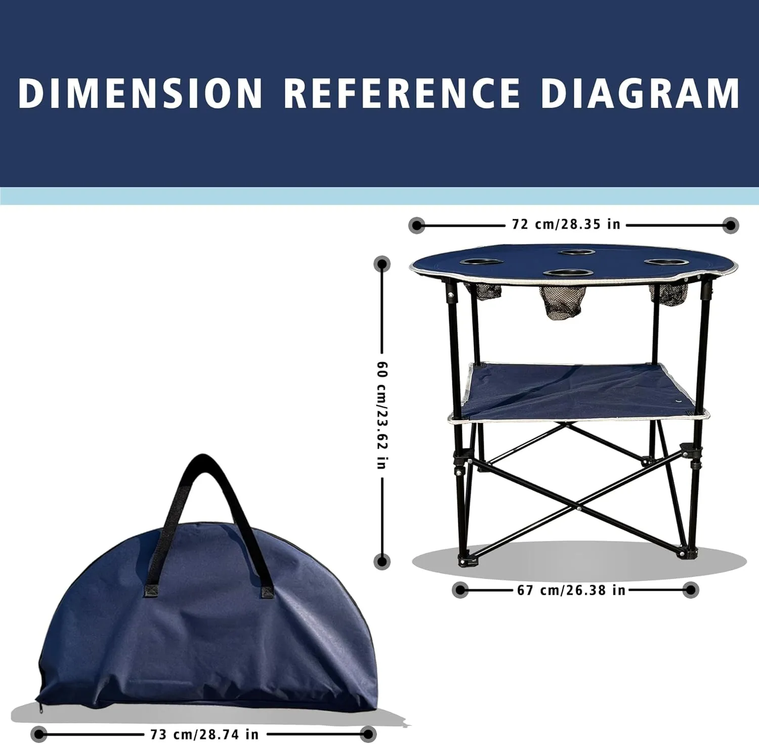 Camping Table & Beach Table, – Portable 2-Tier Foldable Table with 4 Cup Holders & Carry Bag, Lightweight Waterproof Oxford Fabric for Outdoor Adventures, Picnic, Tailgating, and Fishing
