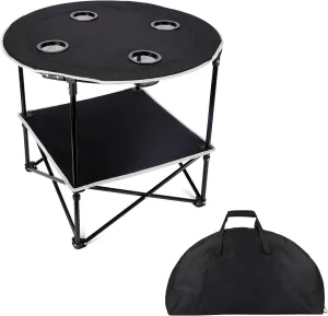 Camping Table Beach Table 4 Cup Holders with Steel Frame Lightweight 600D Oxford Folding Picnic Table with Carrying Bag Fishing Table for Outdoor Indoor Beach Grill Travel BBQ Barbucue White
