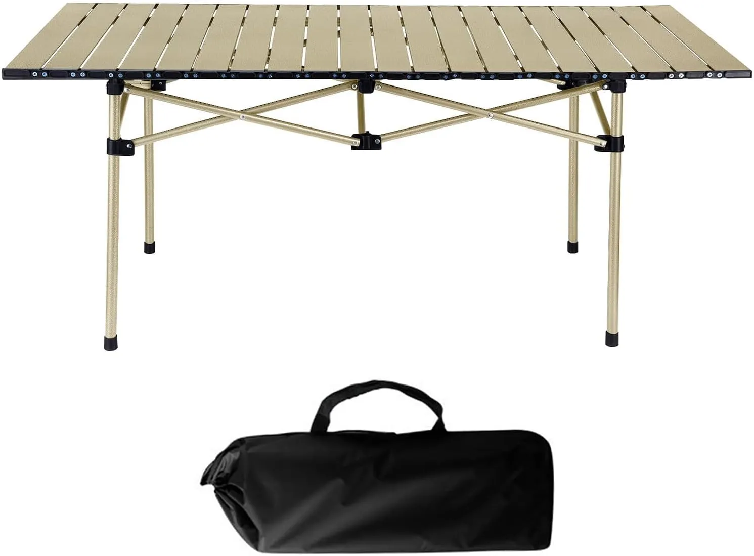Camping Table, Foldable and Lightweight, can accommodate 4-6 People, Portable roll up Aluminum Table with Carrying Bag, Suitable for Outdoor use, Load Capacity 100kg Yellow