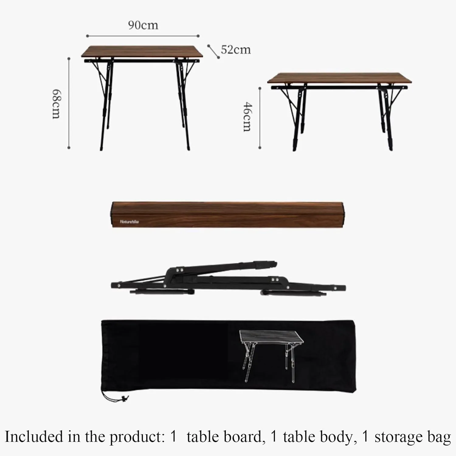 Camping Table Folding Aluminium Camping Table Square Table, Outdoor Camping Picnic, Portable Camping Table,Small Walnut