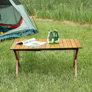 Camping Table, Folding Camping Table, Aluminium Picnic Table with Roll Up Top, Seats 4-6 People, Portable Dining Table for Picnics, Outdoor Barbecues, Beaches, Backyard Parties