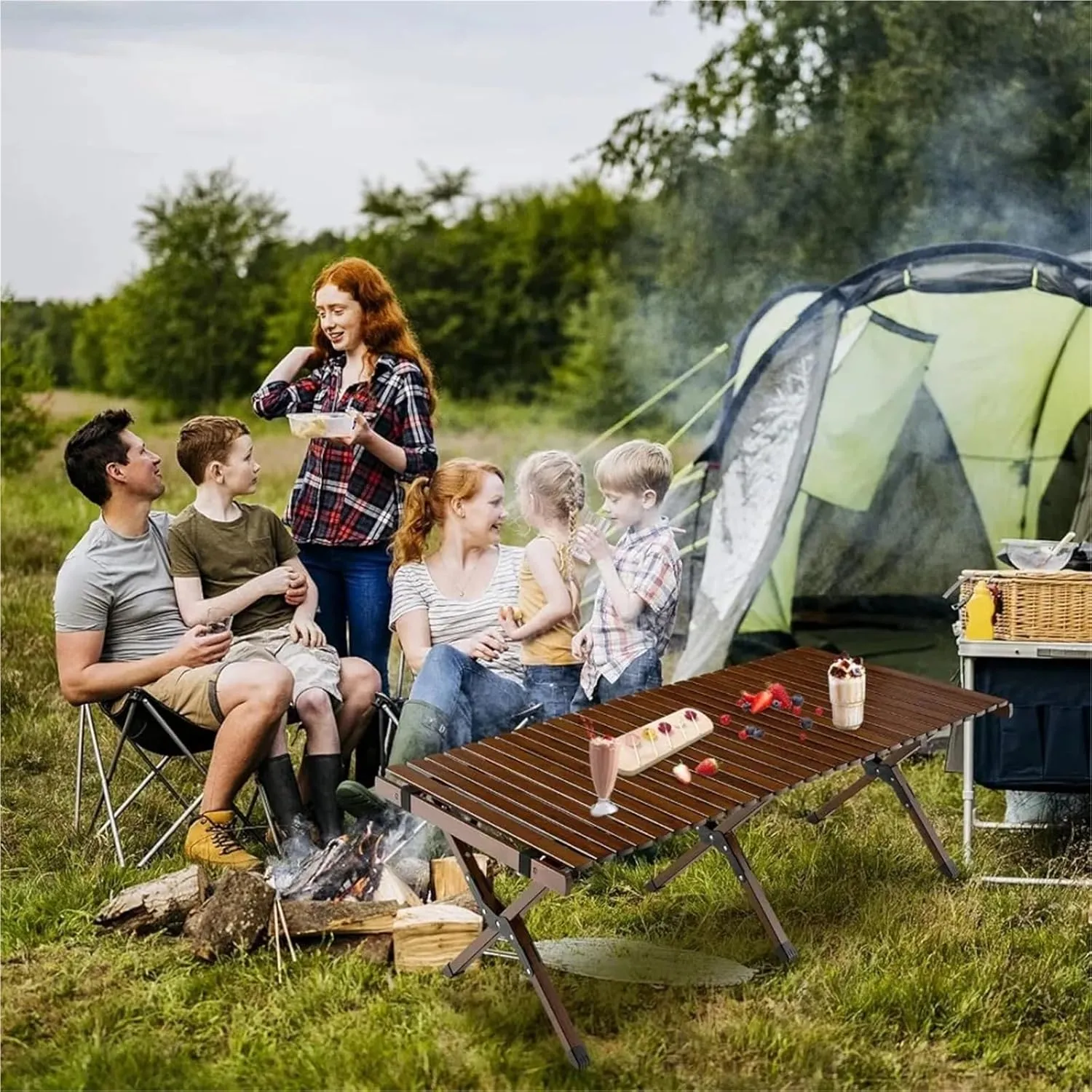 Camping Table Folding Picnic Table, Portable Camping Table w/Carry Bag, Indoor Outdoor Table for Patio Garden Beach Yard, Easy Assembly Beach Picnic(Brown)