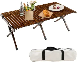 Camping Table Folding Picnic Table, Portable Camping Table w/Carry Bag, Indoor Outdoor Table for Patio Garden Beach Yard, Easy Assembly Beach Picnic(Brown)
