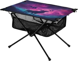 Camping Table Lightweight Portable Folding Table with Mesh Storage Net Animal Deer Colorful Cloud Ideal for Camping Hiking Beach Picnic Travel Backyard