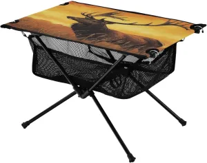 Camping Table Lightweight Portable Folding Table with Mesh Storage Net Animal Deer Grassland Ideal for Camping Hiking Beach Picnic Travel Backyard