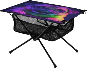 Camping Table Lightweight Portable Folding Table with Mesh Storage Net Colorful Pug Dog Ideal for Camping Hiking Beach Picnic Travel Backyard