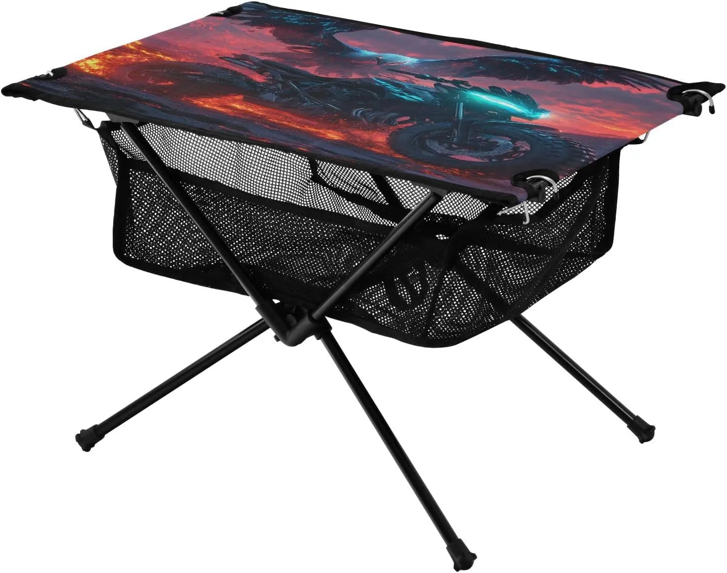 Camping Table Lightweight Portable Folding Table with Mesh Storage Net Eagle Motorcycle Ideal for Camping Hiking Beach Picnic Travel Backyard