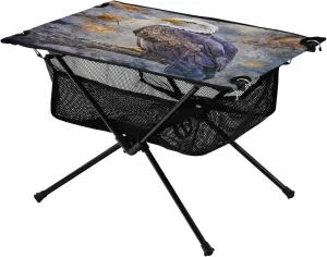 Camping Table Lightweight Portable Folding Table with Mesh Storage Net Eagle Vulture Purple Ideal for Camping Hiking Beach Picnic Travel Backyard