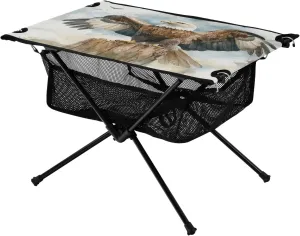 Camping Table Lightweight Portable Folding Table with Mesh Storage Net Eagle Vulture Wood Ideal for Camping Hiking Beach Picnic Travel Backyard