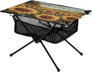 Camping Table Lightweight Portable Folding Table with Mesh Storage Net Flower Sunflower Field America Ideal for Camping Hiking Beach Picnic Travel Backyard