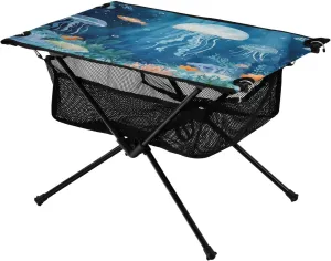 Camping Table Lightweight Portable Folding Table with Mesh Storage Net Ocean Themed Jellyfish Ideal for Camping Hiking Beach Picnic Travel Backyard