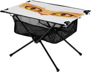 Camping Table Lightweight Portable Folding Table with Mesh Storage Net Orange Cat Eyes Animal Ideal for Camping Hiking Beach Picnic Travel Backyard