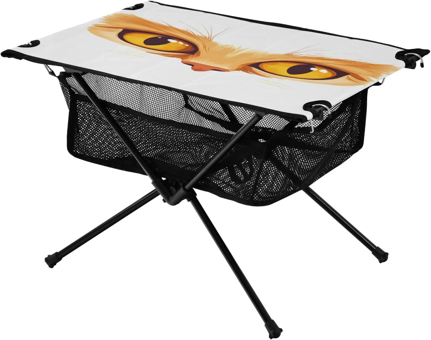 Camping Table Lightweight Portable Folding Table with Mesh Storage Net Orange Cat Eyes Animal Ideal for Camping Hiking Beach Picnic Travel Backyard