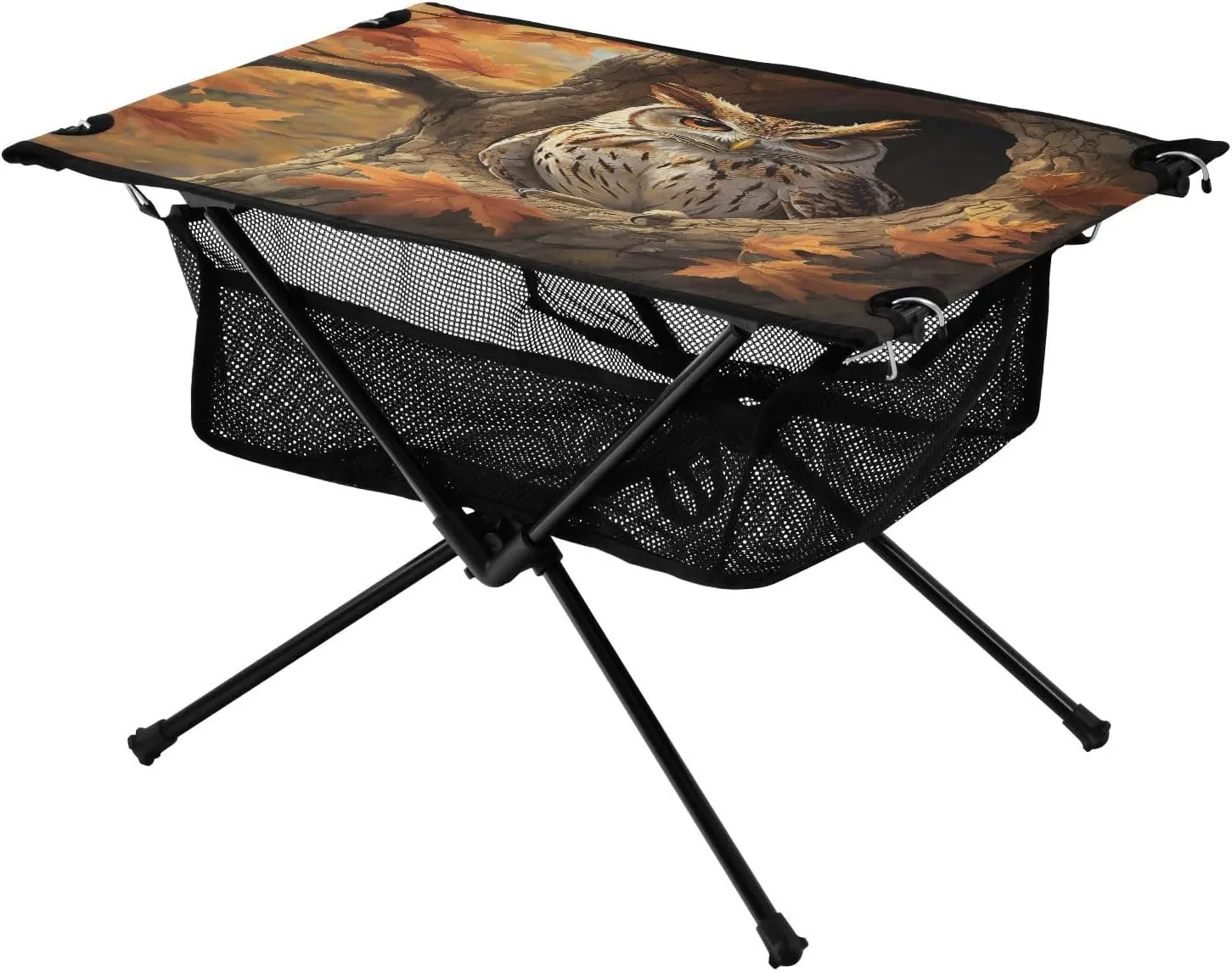 Camping Table Lightweight Portable Folding Table with Mesh Storage Net Owl Tree Hole Ideal for Camping Hiking Beach Picnic Travel Backyard