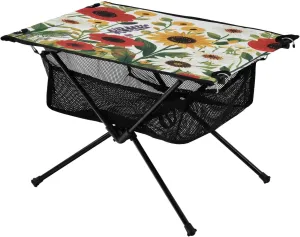 Camping Table Lightweight Portable Folding Table with Mesh Storage Net Sunflower Poppy Flower Ideal for Camping Hiking Beach Picnic Travel Backyard
