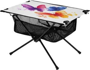 Camping Table Lightweight Portable Folding Table with Mesh Storage Net Tie Dyeing Butterfly Flower Ideal for Camping Hiking Beach Picnic Travel Backyard
