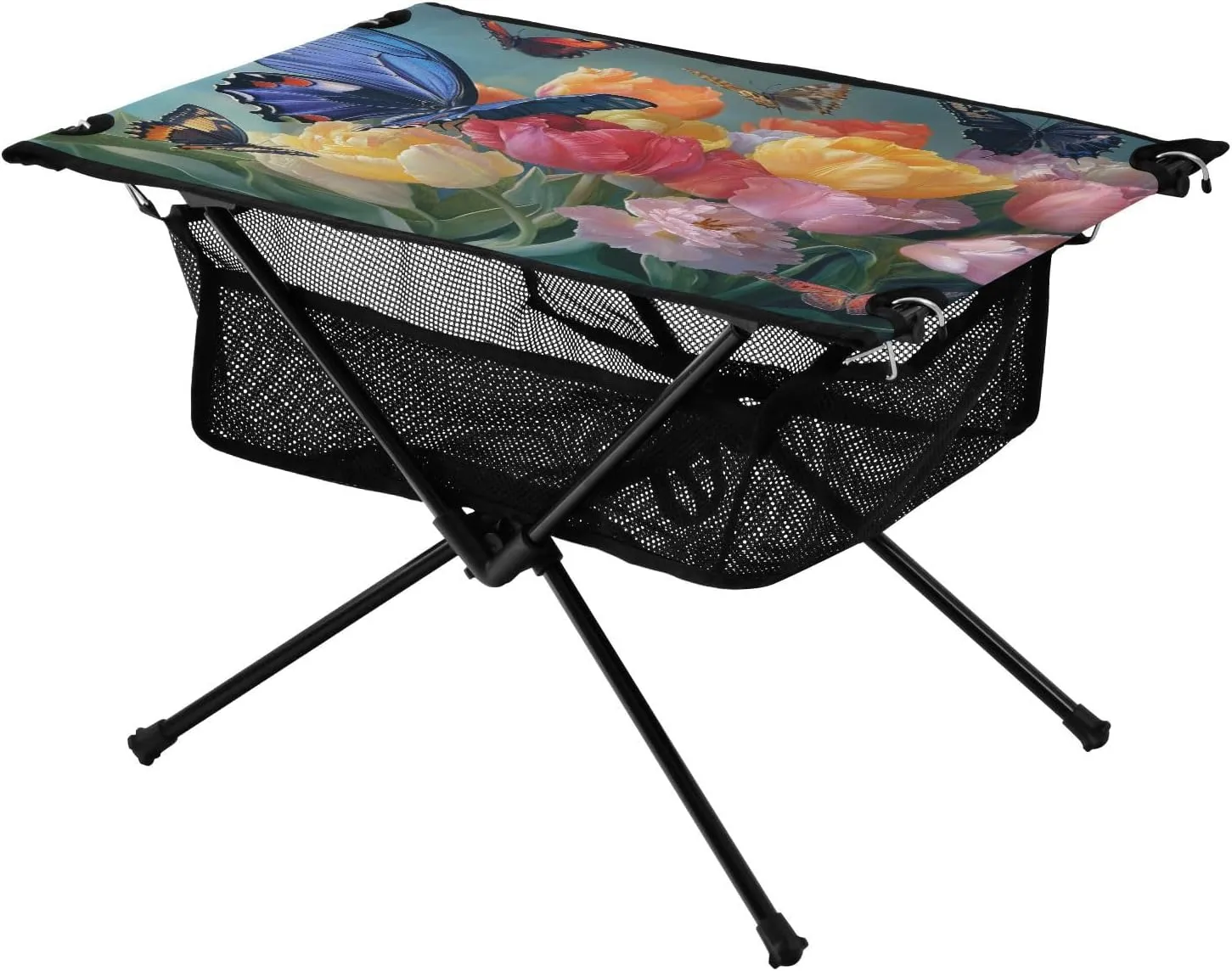 Camping Table Lightweight Portable Folding Table with Mesh Storage Net Tulip Butterfly Flower Ideal for Camping Hiking Beach Picnic Travel Backyard